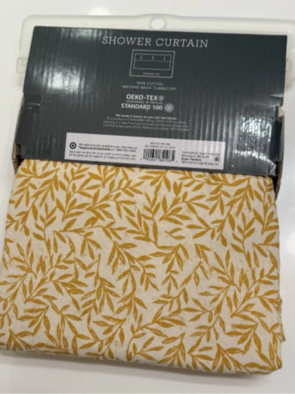 NEW Threshold Fabric Shower Curtain Yellow Botanical Leaf 72” x 72” Gold White